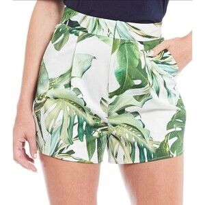 Gianni Bini green women Palm Print short hawaiia island  vacation pockets Size 4